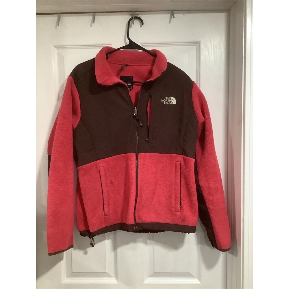 The North Face Denali Jacket MEDIUM Women's Hot Pink Gray Polartec Fleece EUC